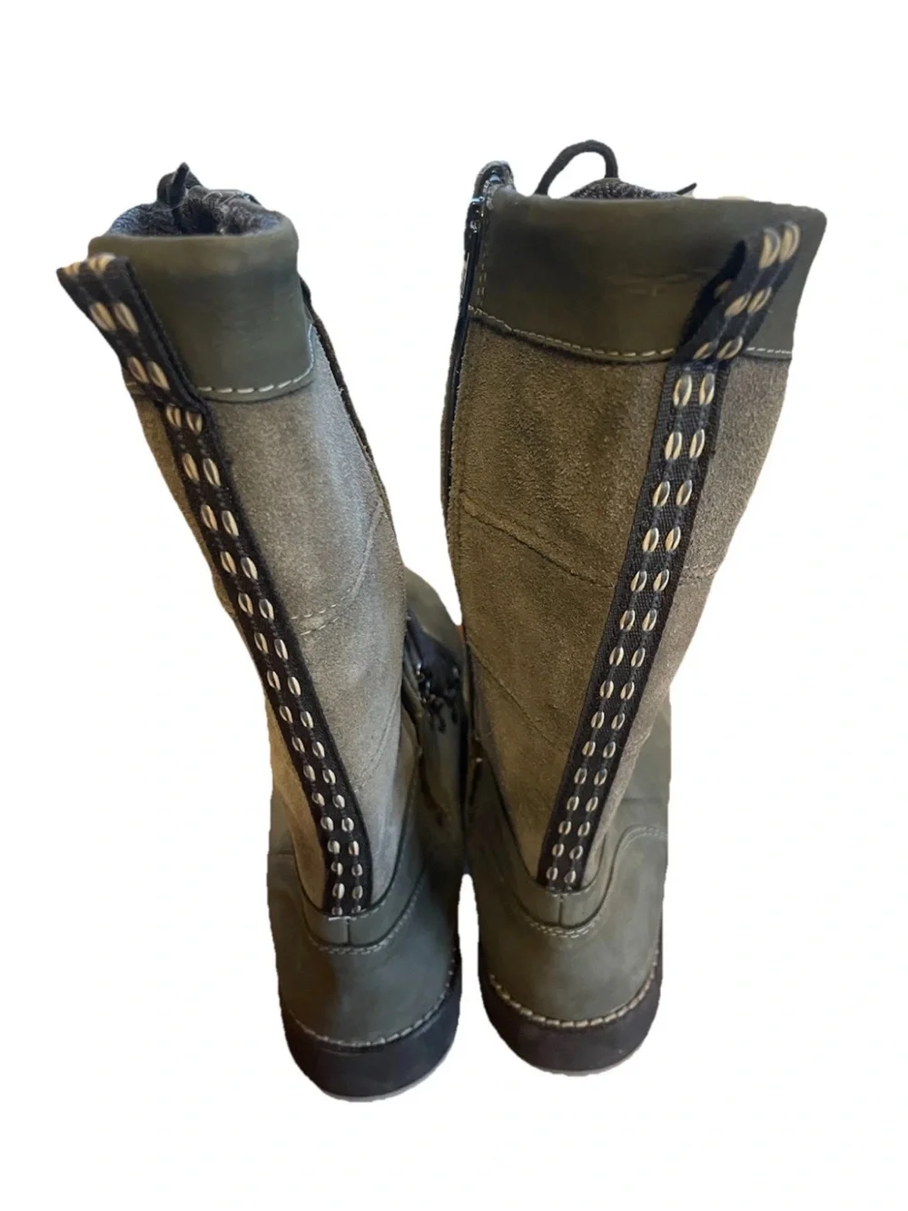 Kamik Women’s Olive Green Tall Snow Boots Ariel Lo Leather Suede Outdoor